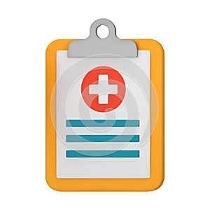 3D medical card, report, health data, clipboard with notes and cross, medical history concept. 3D vector illustration