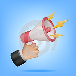 3D Megaphone in Hand Isolated