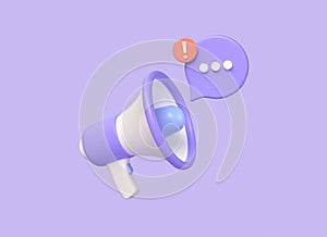 3d megaphone or loudspeaker and comment icon on speech bubble exclamation mark. the concept of replying to a comment or