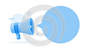 3d megaphone, loudspeaker with speech bubble. News concept. Marketing time concept. 3d rendering. Vector illustration