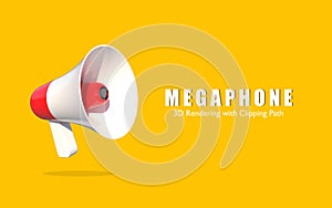 3D Megaphone loudspeaker yellow background.