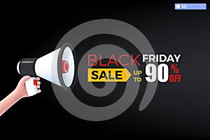 3d megaphone speaker and BLACK FRIDAY icon symbol. loudspeaker announce discount promotion, Sell reduced prices, Marketing time