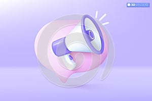 3d megaphone speaker icon symbol. Notification bell, speech bubble, loudspeaker announce discount promotion, Sell reduced prices