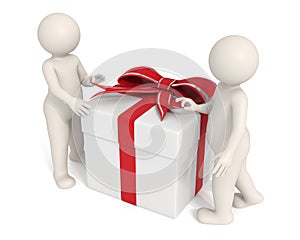 3d men opening a gift box
