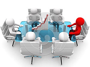 3D men sitting at a table and having business meeting