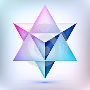 3d Merkaba, esoteric crystal, sacral geometry shape, volume star, mesh form, abstract vector object