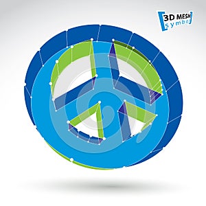 3d mesh blue web peace icon on white background, colorf