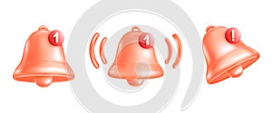 3d message bell. Morning notification free conversation icon, sign exclamation get sound alert call sms mailbox reminder