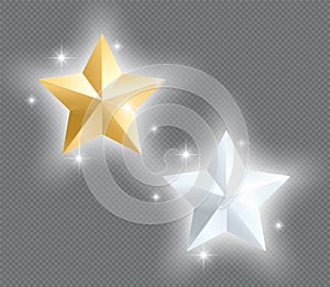 3d Metal Stars Gold Silver Glowing Vector Elements