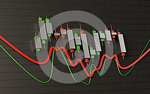 3d Metalic Chart finance on black background with color diagramm