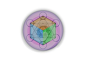 3D Metatrons Cube, Colorful Flower of Life. Sacred geometry, graphic element Vector isolated Illustration or white background