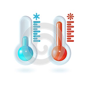 3d Meteorology Thermometers Set Plasticine Cartoon Style. Vector