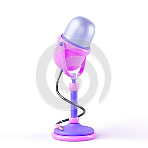 3d microphone icon, vintage retro mic for music studio, stage, record podcast, radio broadcast, audio interview or live