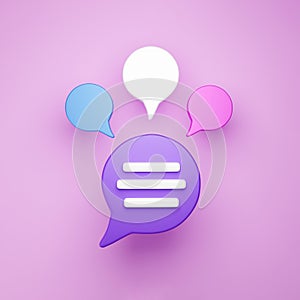 3d Minimal chat conversation concept. Group Speech bubble chat icon isolated on pink background. Message creative social media