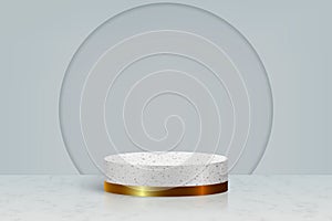 3d minimal scene with gold marble stone podium, Cosmetic product