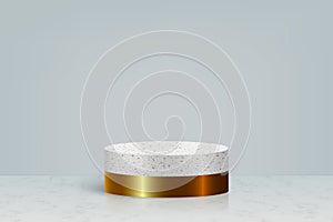 3d minimal scene with gold marble stone podium, Cosmetic product presentation background