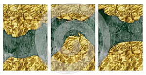 3d minimalist drawing art wallpaper for wall decor. watercolor geode painting. golden, green, background