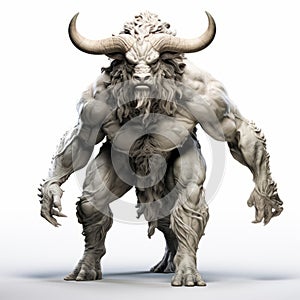 3d Minotaur: A Monochromatic Fantasy Creature With Huge Horns