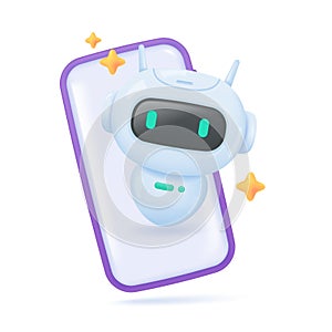 3D mobile robot. Artificial intelligence AI. Automatic assistance system. 3D vector Illustration