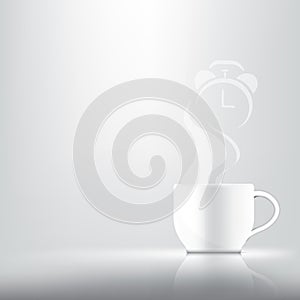 3D Mock up Realistic a cup of coffee, tea or hot milk for Drink product with Clock smoke Abstract Background