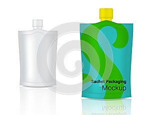 3D Mock up Realistic Foil Sachet Bag for cosmetic, soap refill or food product  packaging