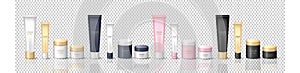 3D mockup of cosmetic jars and tubes  on transparent background