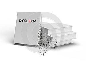 3d mockup of gray dyslexia, book with alphabet