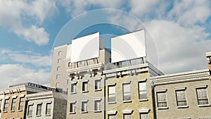 3D Mockup outdoor advertising billboard on roof near high building