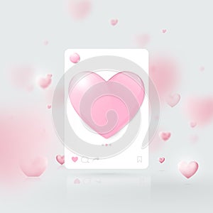 3d Mockup of Social media interface. Social network photo frame template. Valentines day. Vector illustration