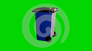 3d model of a blue trash can rotates on a green screen