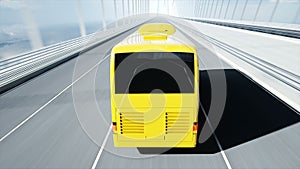 3d model of bus on bridge. Very fast driving. 4k animation.