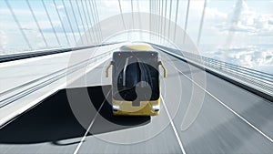 3d model of bus on bridge. Very fast driving. 4k animation.