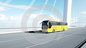 3d model of bus on bridge. Very fast driving. 4k animation.