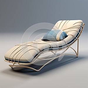3d Model Of Free-flowing Chaise Lounge With Blue Cushions