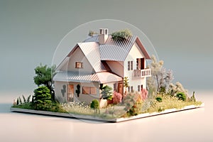 3d model, layout of an eco-friendly, energy-efficient house. Energy Efficient House. Renewable energy concept.