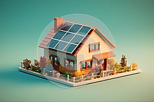 3d model, layout of an eco-friendly, energy-efficient house. Energy Efficient House. Renewable energy concept. Selective focus.