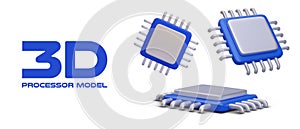 3D model of main processor. Vector CPU in different positions