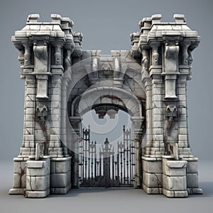 3d Model Of Medieval Entrance Gate For Cartoon With Brutalist Architecture