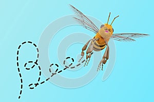 3D model for one bee in flight is the word bee in English isolated on blue sky background concept for learning English alphabet
