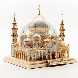 3D model of a small palace with Middle eastern architecture isolated on a white background.