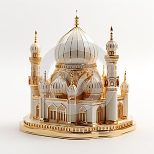 3D model of a small palace with Middle eastern architecture isolated on a white background.