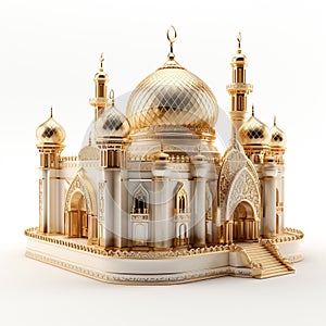 3D model of a small palace with Middle eastern architecture isolated on a white background.