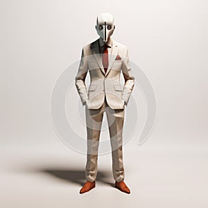 3d Model Of A Surreal Man In A Suit With Ritualistic Masks