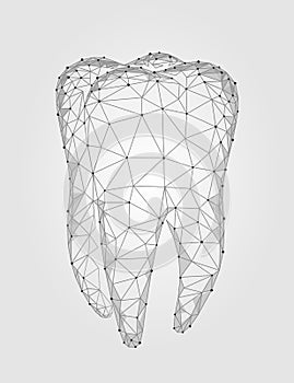 3d model tooth polygonal structure logo. Stomatology symbol low poly triangle abstract oral medical care business