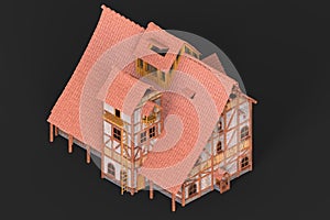 3D model of a two-story house with his yard