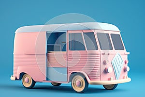 3d model of a vintage grocery minibus. Retro car for cooking and selling fast food. Generated by AI