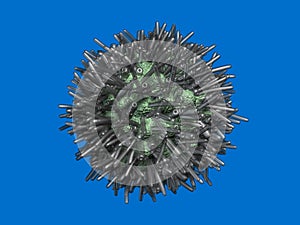 3d model of virus , bacteria . Spherical shape with micro tubes , receptors . 3d render illustration  view 1