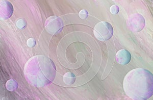 3D modeled cloudy surface, bubbles . Colorful blue, pink, mint and purple background. Rays of light. Ripples, Curves, waves.