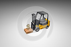 3d modeling, forklift and money