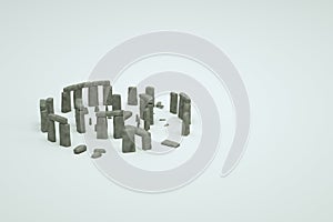 3d models of ancient ruined stone ruins on a white isolated background. 3d image of ancient ruins, isometric objects of